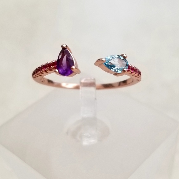Artisan Rose Gold, Amethyst, Topaz and Rubies Ring